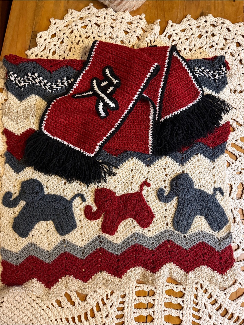 Handmade Alabama Crimson Tide Crochet Throw Blanket & Scarf Set Elephant